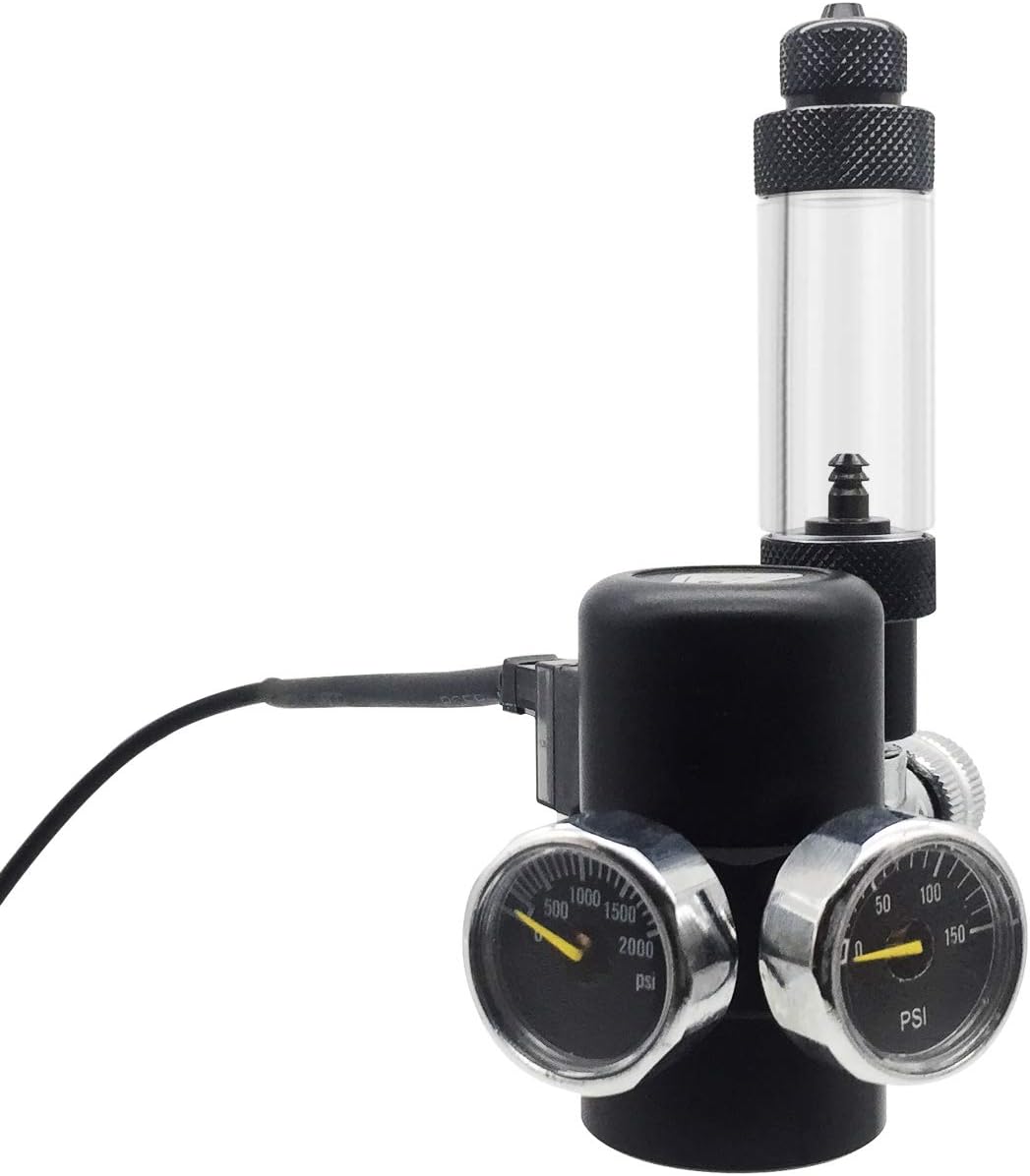 FZONE Aquarium CO2 Regulator for Paintball with DC Solenoid and Aluminum Alloy Bubble Counter and Check Valve