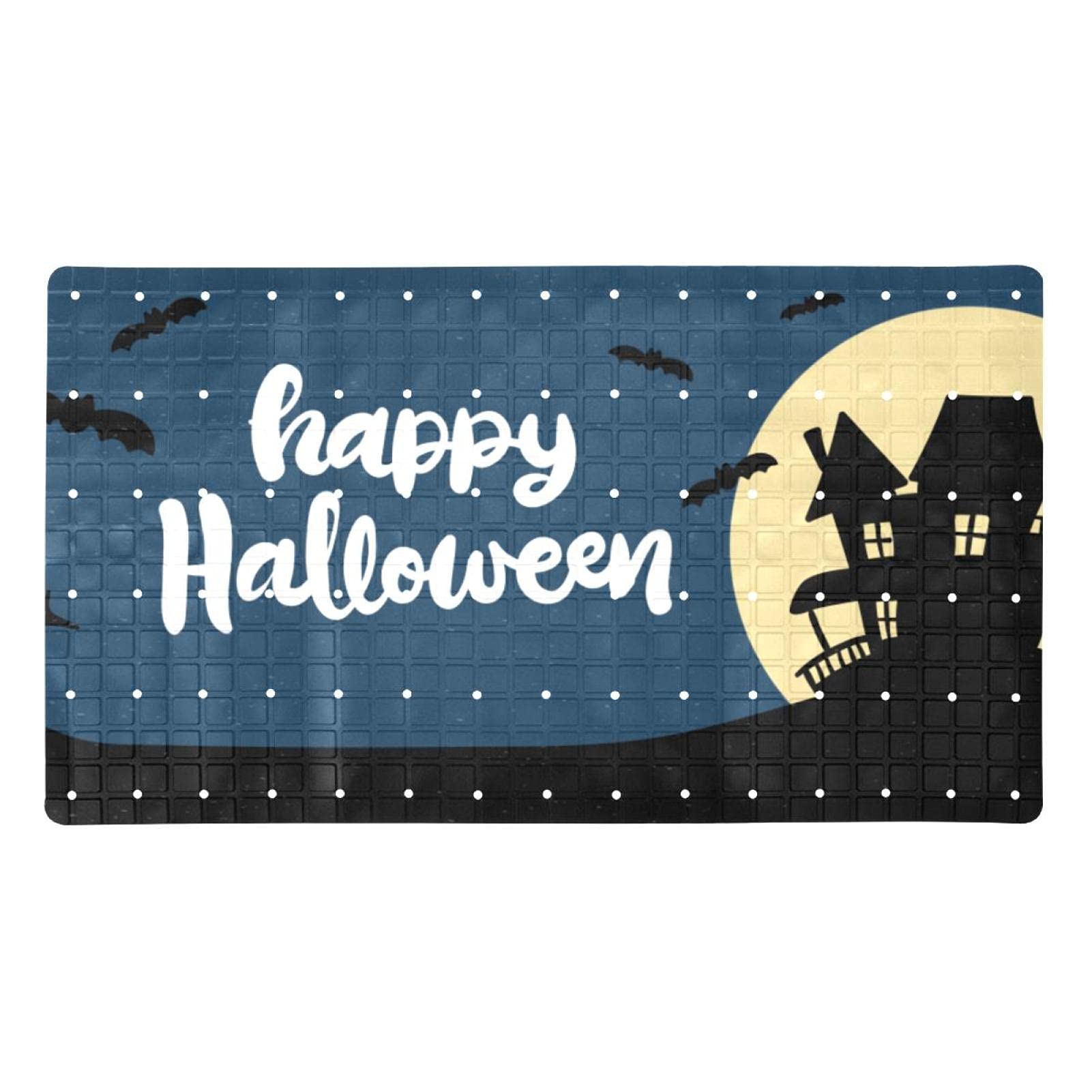 Tapis de bain bleu antidérapant avec 120 ventouses Happy Halloween