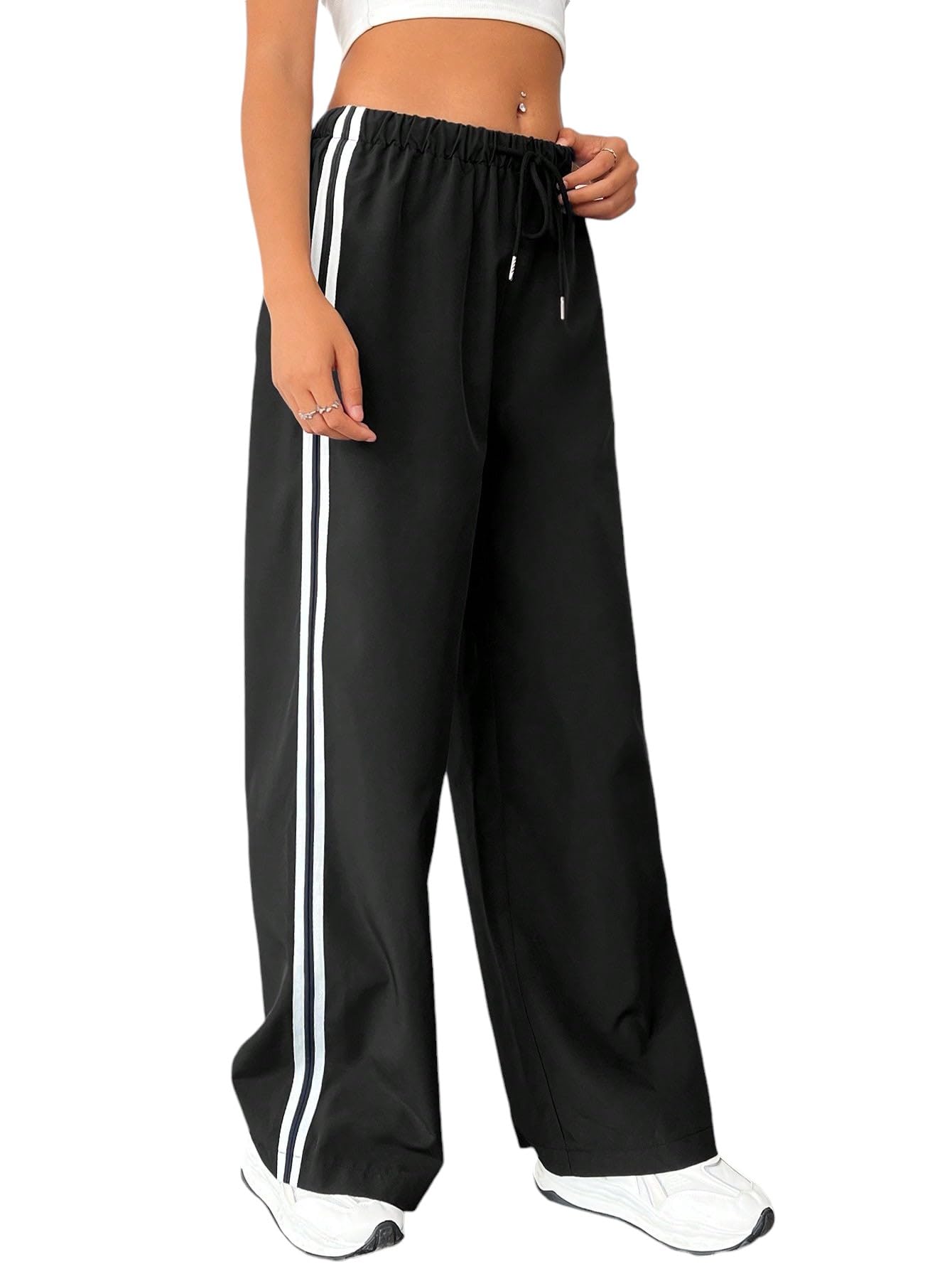 dockstreet Straight Wide fit Long Length Side Striped Trouser Style Drawstring Casual Trouser for Women/Trending Style, Relaxed Lounge Casual Pants for Women-picture-26