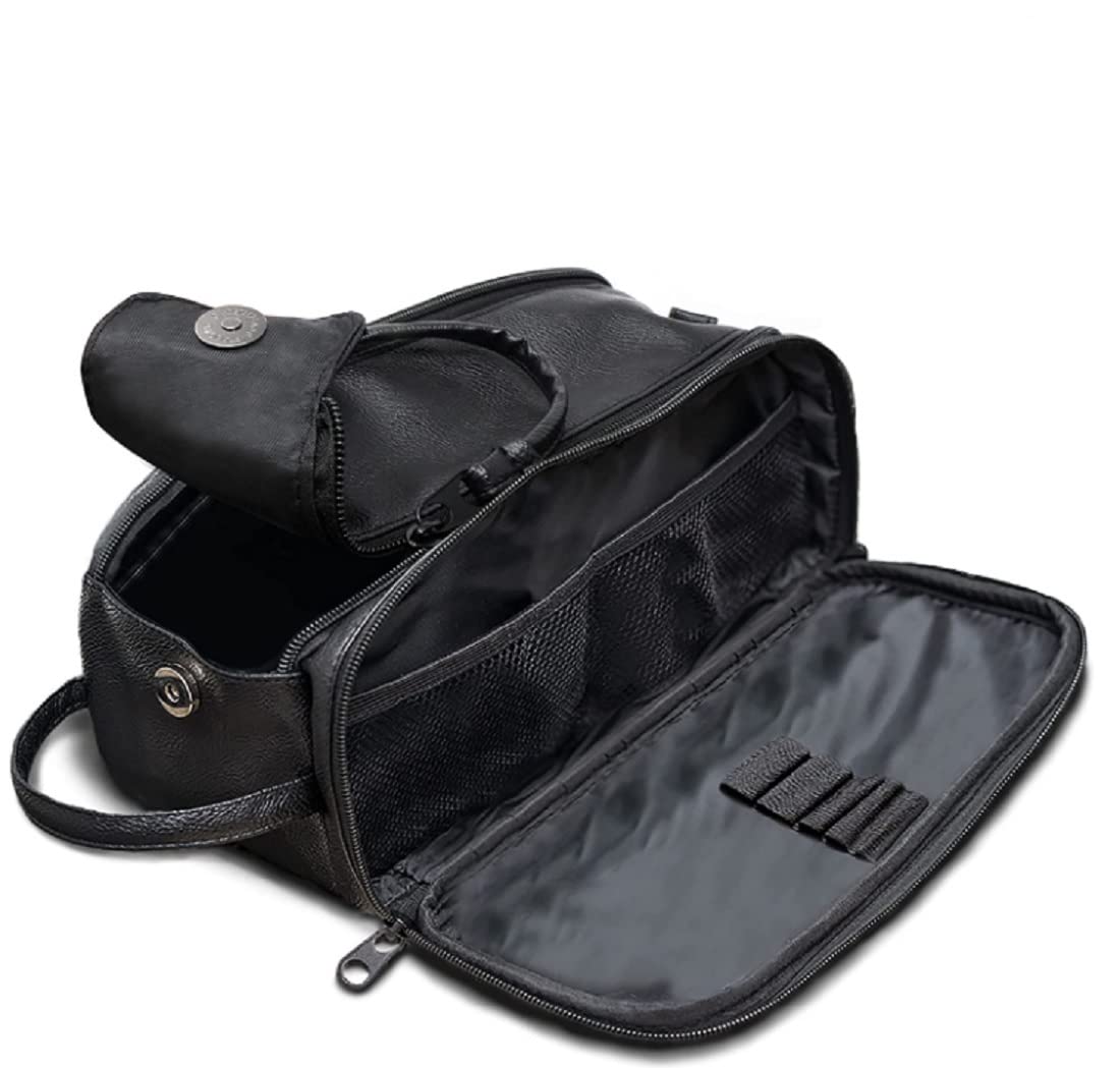CONTACTS Neceser de piel sintética para hombres o mujeres | Kit Dopp para viajes | Organizador de artículos de aseo personal bolsa de cuero, negro, L, Accesorios de viaje