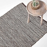 HOMESCAPES Leather Runner Rugs For Hallway, Natural Handwoven Madras