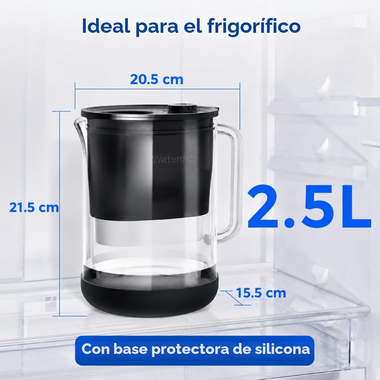Waterdrop Jarra de Filtro de Agua de Cristal, Jarra de Filtro de Agua de 2,5 L con Filtro de 2 Meses, Certificado NSF 53&42&372, Reduce PFOA/PFOS, Cloro, Cadmio, Cobre, Mercurio, WD-PT-72B