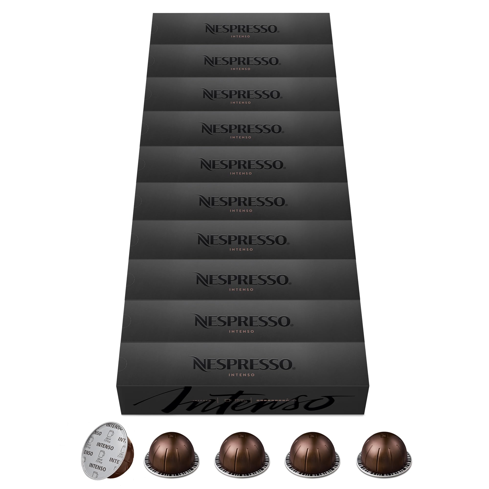 NESPRESSO VERTUO Intenso 100 Kaffeekapseln | Arabica & Robusta Kaffee, Dunkle Röstung, Intensität 9, Ideal für große Kaffeetasse
