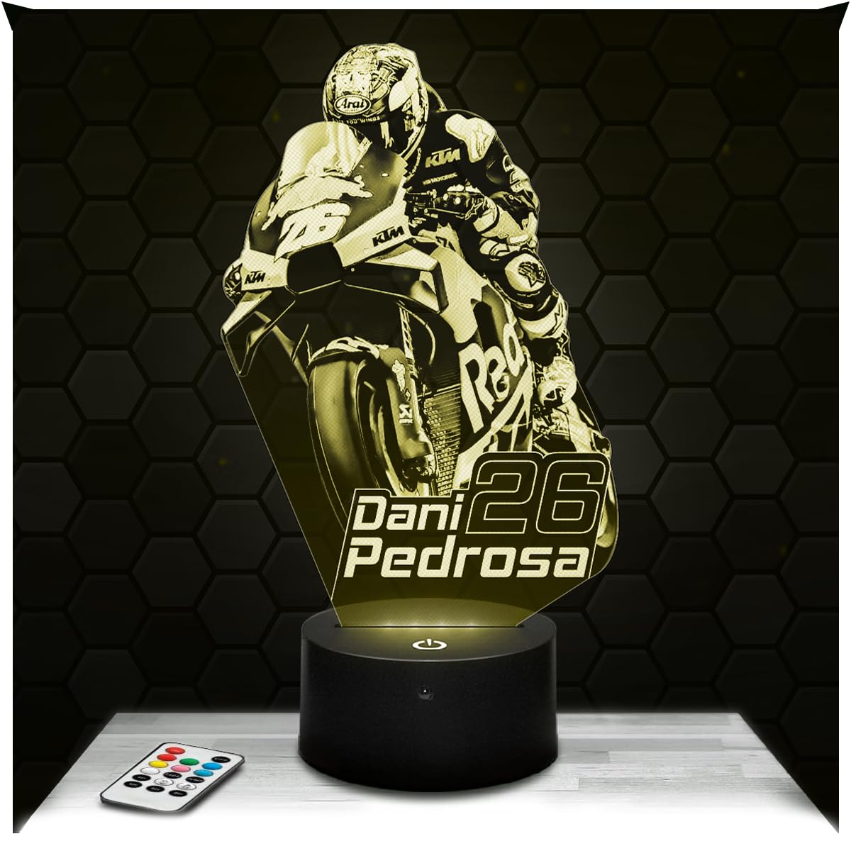 Lampephoto.fr - Moto GP - Dani Pedrosa 3D Lamp, Night Light 3D LED Illusion Lamp, Gift idea for Men Motorcycle, Gifts Merchandise for Boys and Girls, Children's or Adult Bedroom Night Light