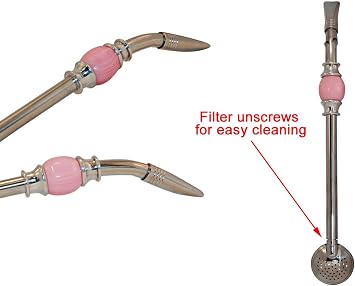 RECHERE Stainless Steel Yerba Mate Tea Bombilla Gourd Drinking Straw Filter Silver (Pink)