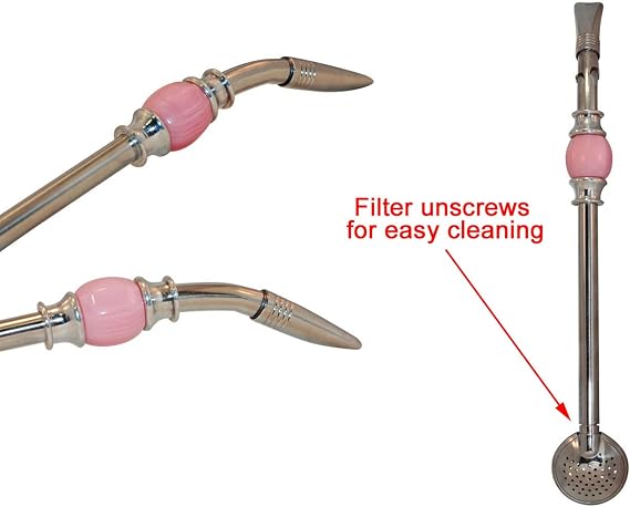 RECHERE Stainless Steel Yerba Mate Tea Bombilla Gourd Drinking Straw Filter Silver (Pink)