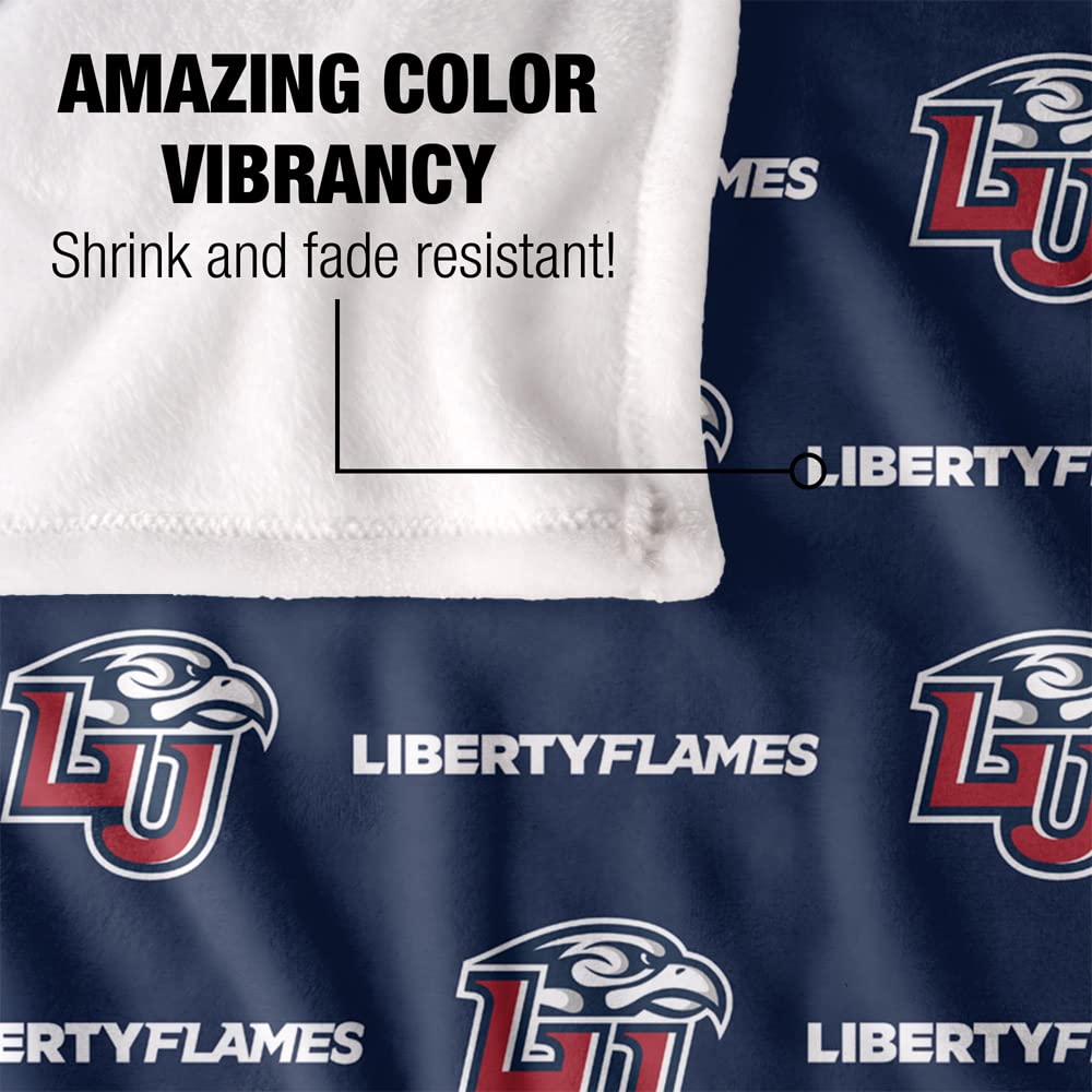 Liberty University Flames - Manta de 36 x 58 pulgadas, patrón de logotipo, tacto sedoso súper suave