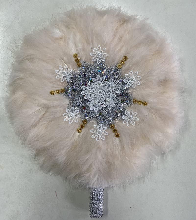Msbfea African Feather Fan Design African Champagne Feather Big Fan Ladies Wedding Feather Fan for Bride Two Side Feather Nigerian Feather Color 878