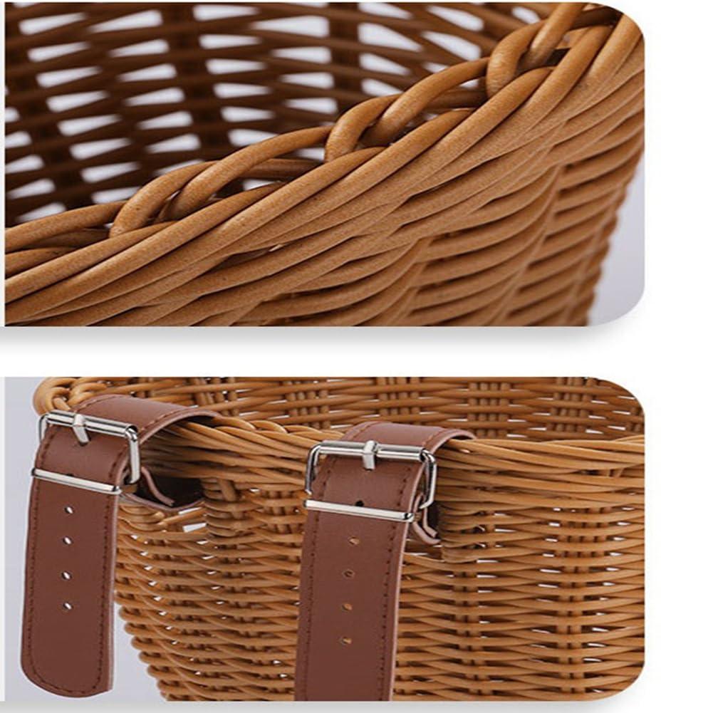 Panier De Vélo Enfant Wisafory – Tressé En Plastique, 3 Tailles (S/M/L), Boucles En Cuir PU, Amovible, Pour Guidon, Rangement, Courses