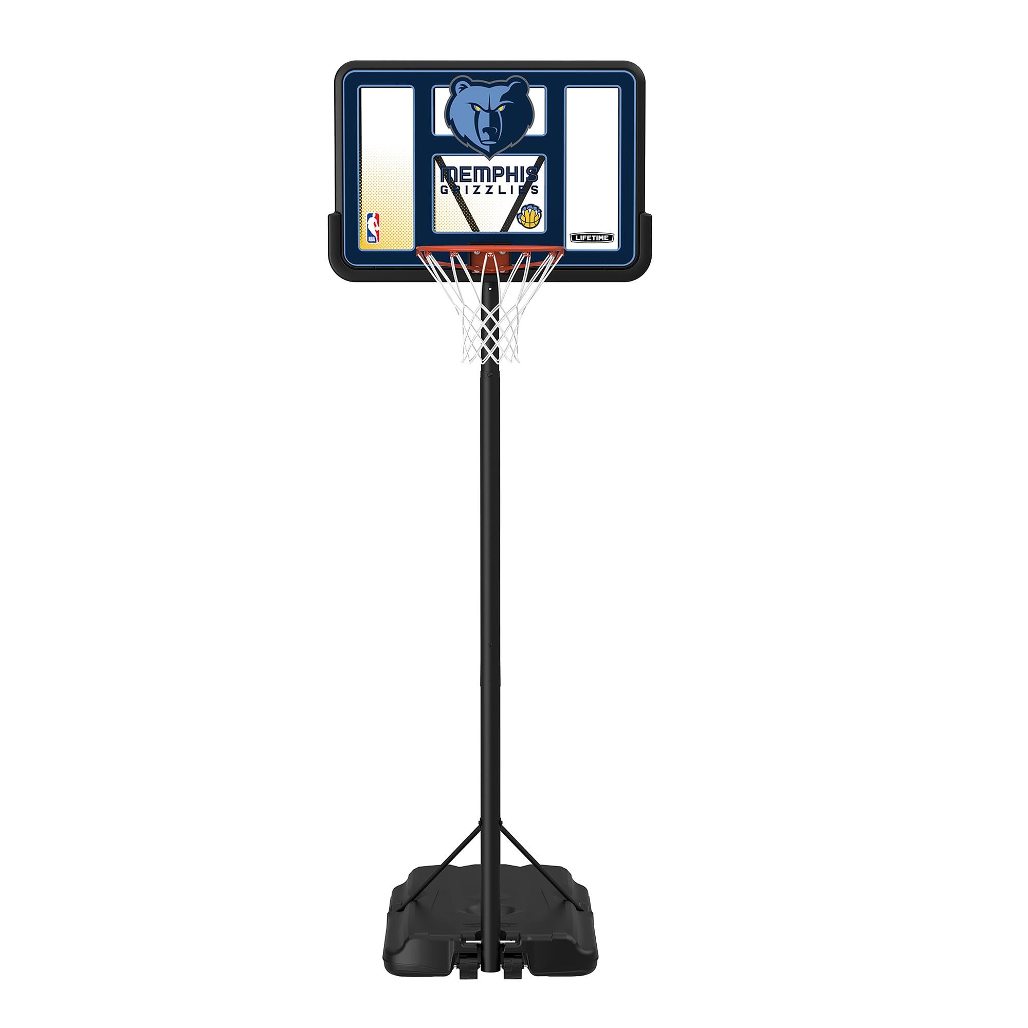 Lifetime NBA Memphis Grizzlies Portable Basketball Hoop, Adjustable Height 7.5-10 Ft, 44 Inch Shatterproof Fusion Backboard, Base with Wheels