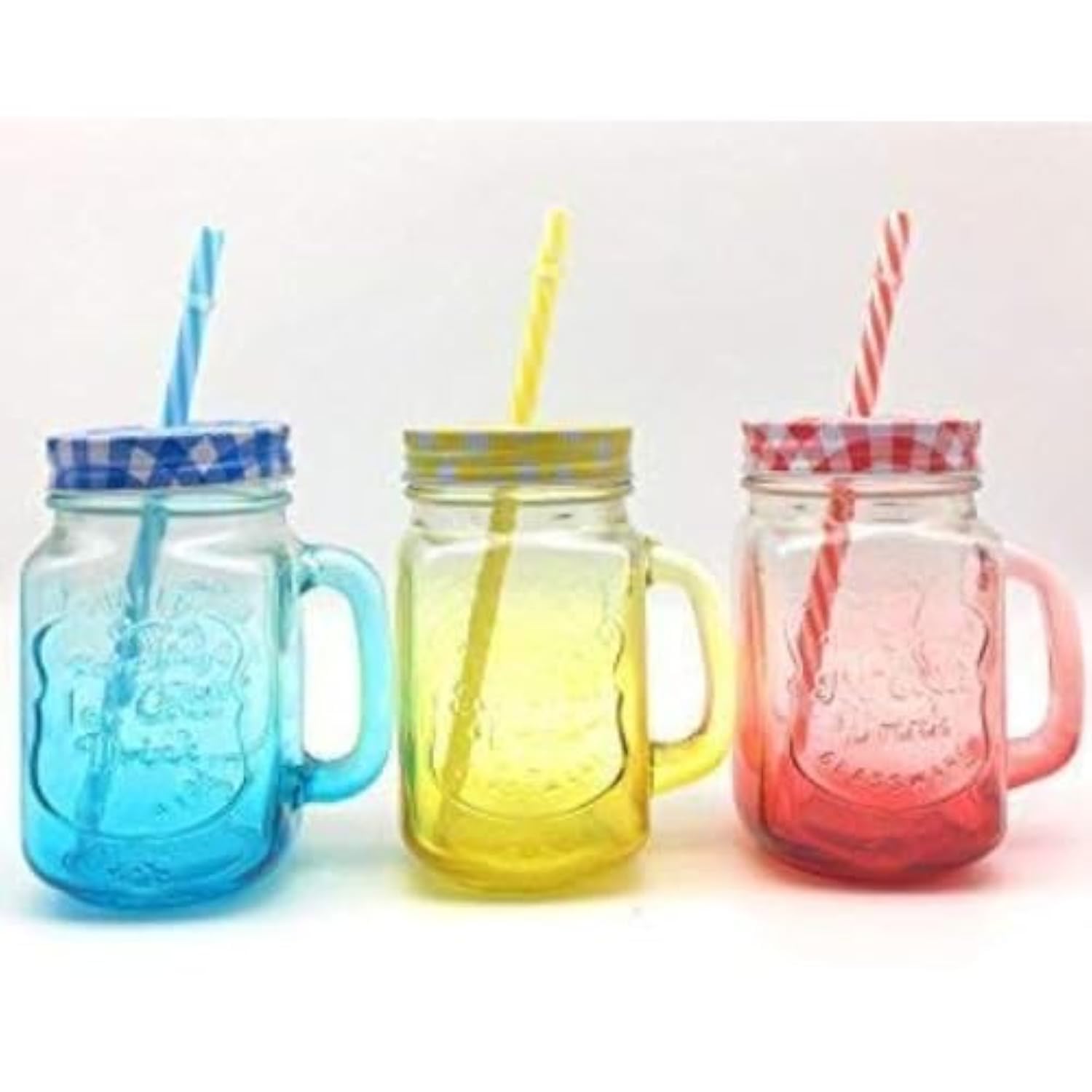 3Pcs 460ml Mason Jar Drinking Glass With Lid | Metal Lid with Straw Water and Glass Jar For Drinking| Juice, Ice Tea and Soft Drink | Great Gift|Random Color|