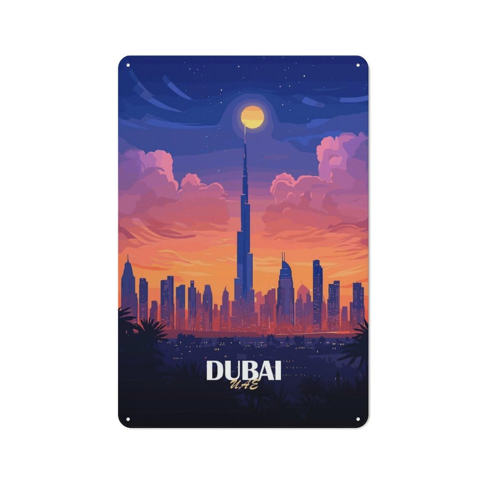 Junmoney Style-10 Retro Metal Wall Sign 30X20cm With Dubai Cityscape Poster For Pub Or Café, A Housewarming Gift For Hospitality Wall Decor Collectors