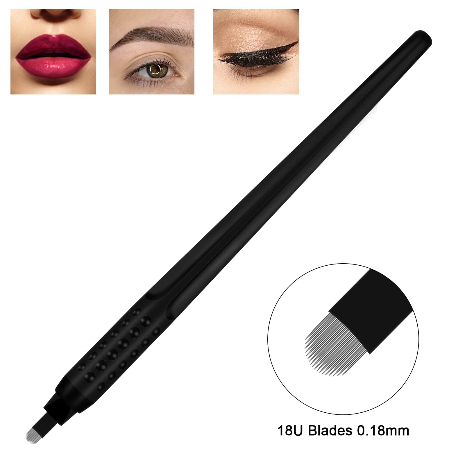 20 piezas Negro Pluma Microblading U18 0,18mm Acuchillas Microblading u Desechables Manuales Para Maquillaje Permanente Tatuaje de Cejas (18U-0.18mm)