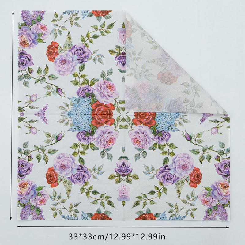 Tovaglioli di Carta Purple Rose Graffiti Tovaglioli Decorati Per Decoupage Bar Compleanno Carta Igienica Tovagliolo Decorazione Da Tavola Usa e getta Per Matrimoni Feste 30 Packs(33x33cm)