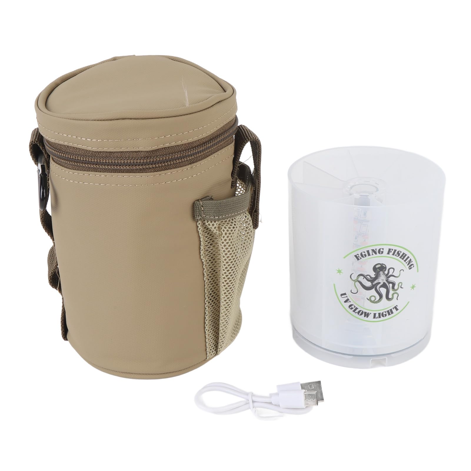 HWGING UV Squid Jig Fill Light Type C Female Power Port Fishing Bag with Glow Light for Hard Bait Soft Bait (Khaki)