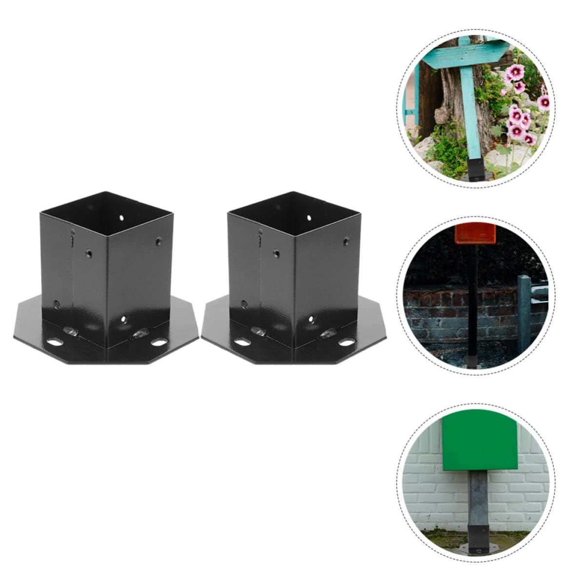 Protector de Base Negro Poste de Buzón de Metal 2 Piezas