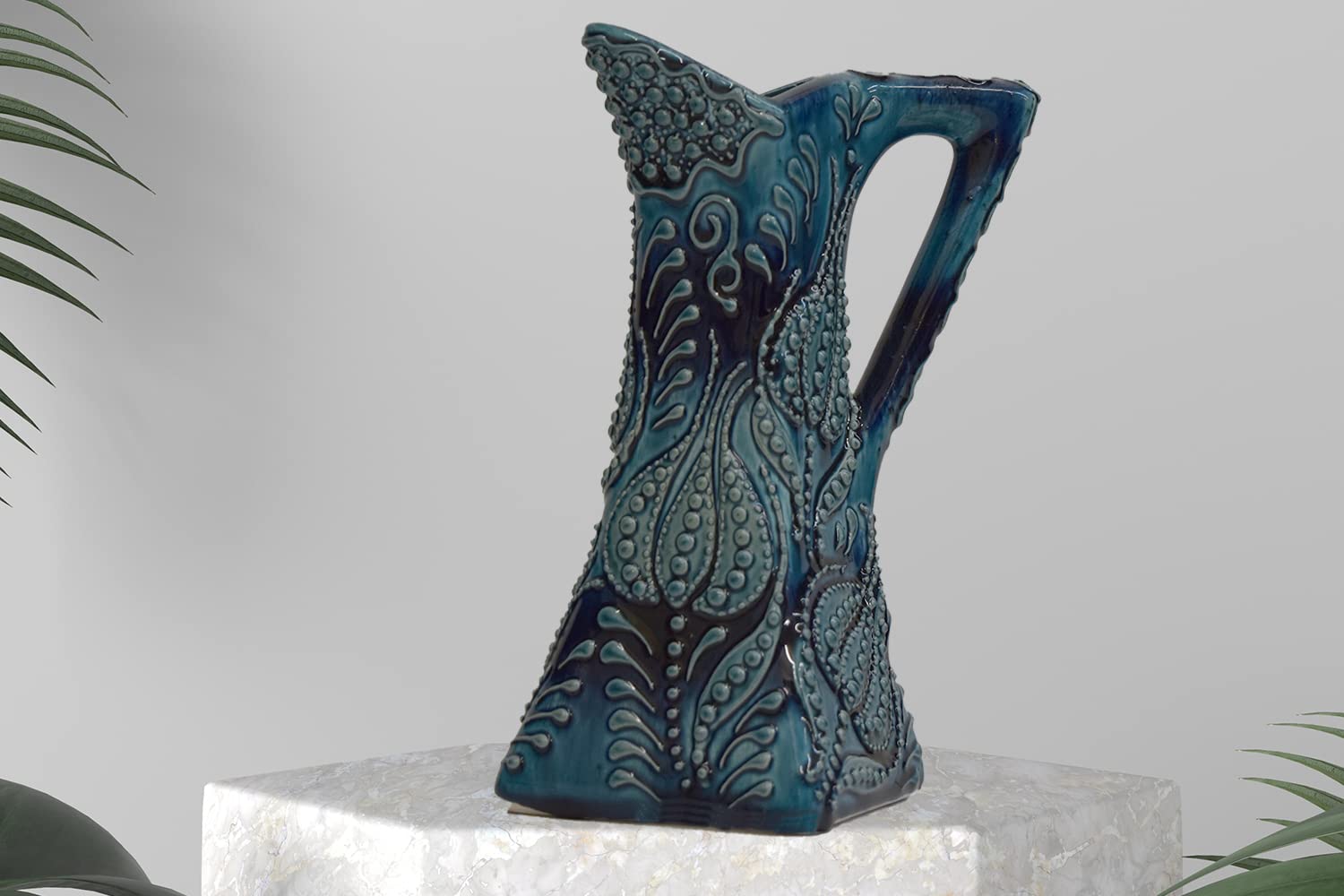 Ceramic Pitcher, EliPOT 8 inch Ceramic Square Pitcher, Turkish 8