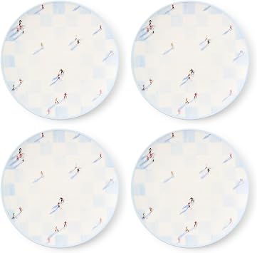MACKENZIE-CHILDS Gray Malin Set of 4 Stoneware Salad Plates, Decorative Dinnerware Plates, 7.5 Inches, Ski Holiday