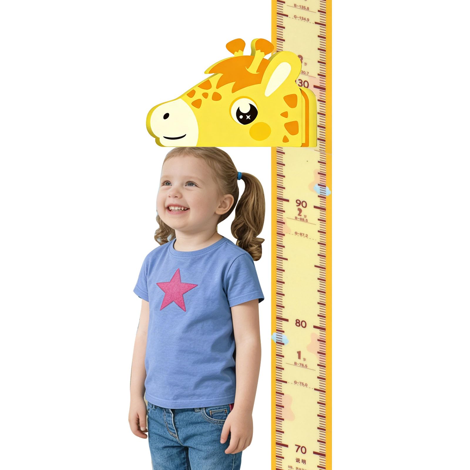 FooYee Messlatte für Kinder, 3D Beweglicher Giraffenkopf Magnetischer Höhenmesser für Jungen und Mädchen, Wanddekoration Kinderzimmer und Kindergarten, Messbereich 65–180 cm
