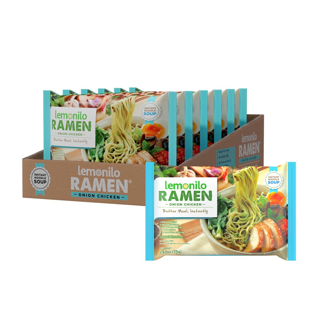 Lemonilo Ramen - Onion Chicken Soup - Healthy Instant Ramen - Oven Baked Noodles - Made with All-Natural Ingredients - Quick Meal Kit (2.65 Oz) - Pack of 6
