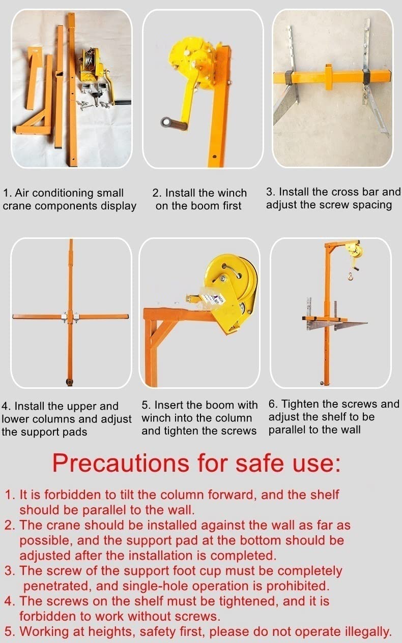 icVantA Hand-cranked Small Crane+Bracket Air Conditioner External Machine Crane, Repair Lift Bracket Portable Lifting Machine 1pcs Set (Color : Only Shelf not Winch) (with 10M Winch)