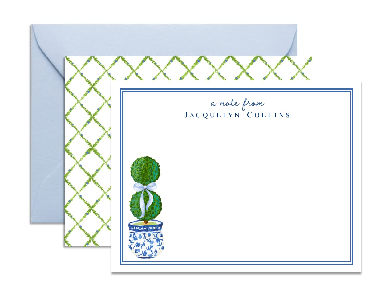 Co - Personalized Chinoiserie Stationery for Women, Topiary Stationary Cards and Envelopes Set, Note Cards with Envelopes, Boxwood Ginger Jar Stationery AS-2301