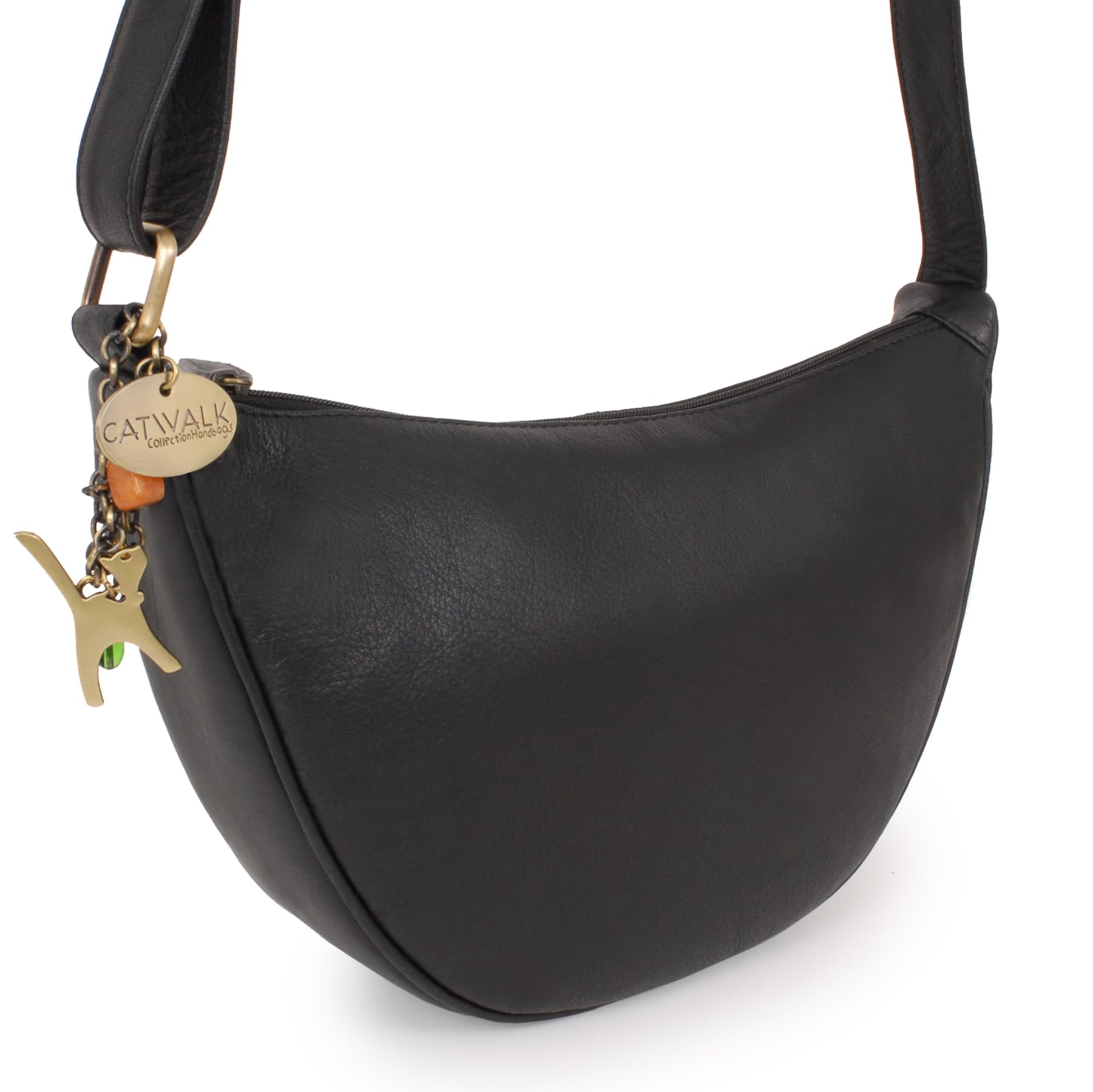 Catwalk Collection Handbags - Borsa Mezzaluna in Vera Pelle - Borsa a Tracolla Media da Donna - Borsetta a Mano - Tracolla Regolabile - Luna