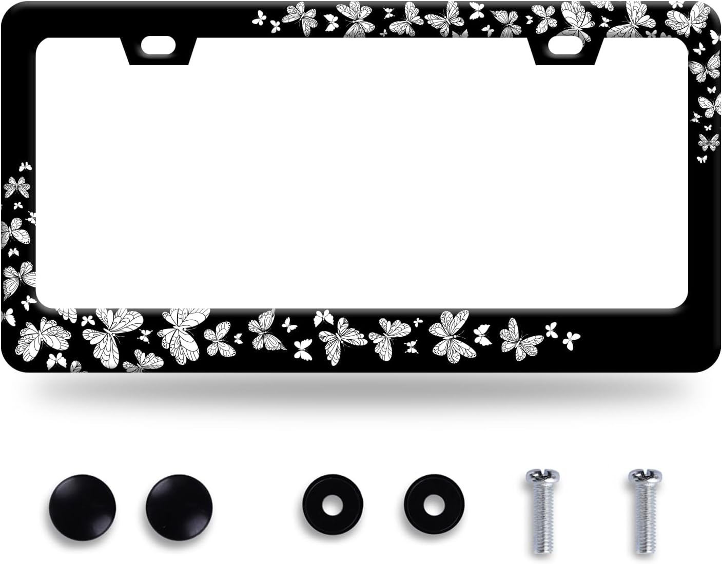 Butterfly License Plate Frame Beautiful Butterflies License Plate Stainless Steel Auto Parts with Screws Size 12.3" x 6.3" for Men Women