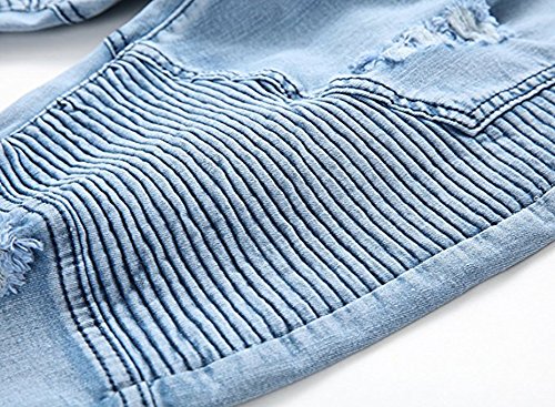Qazel Vorrlon Biker Fashion Blue Jeans Ripped Jeans Slim Fit Pants Stretch Jeans 1023-Blue,Size 36 - Thumbnail 5