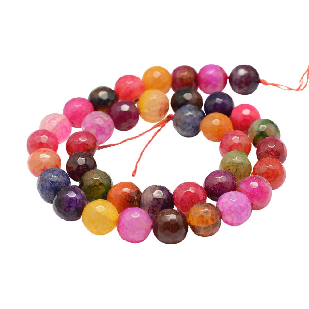 PH PandaHall 5 Strands 10mm Natural Dragon Veins Fire Agate Gemstone Faceted Round Loose Stone Beads for Jewelry Making 14", Multicolor (190pcs)