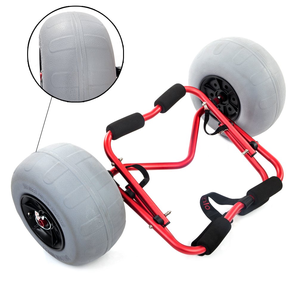 Bonnlo Kayak Beach Cart with Balloon Wheels Canoe Dolly Foldable Paddle