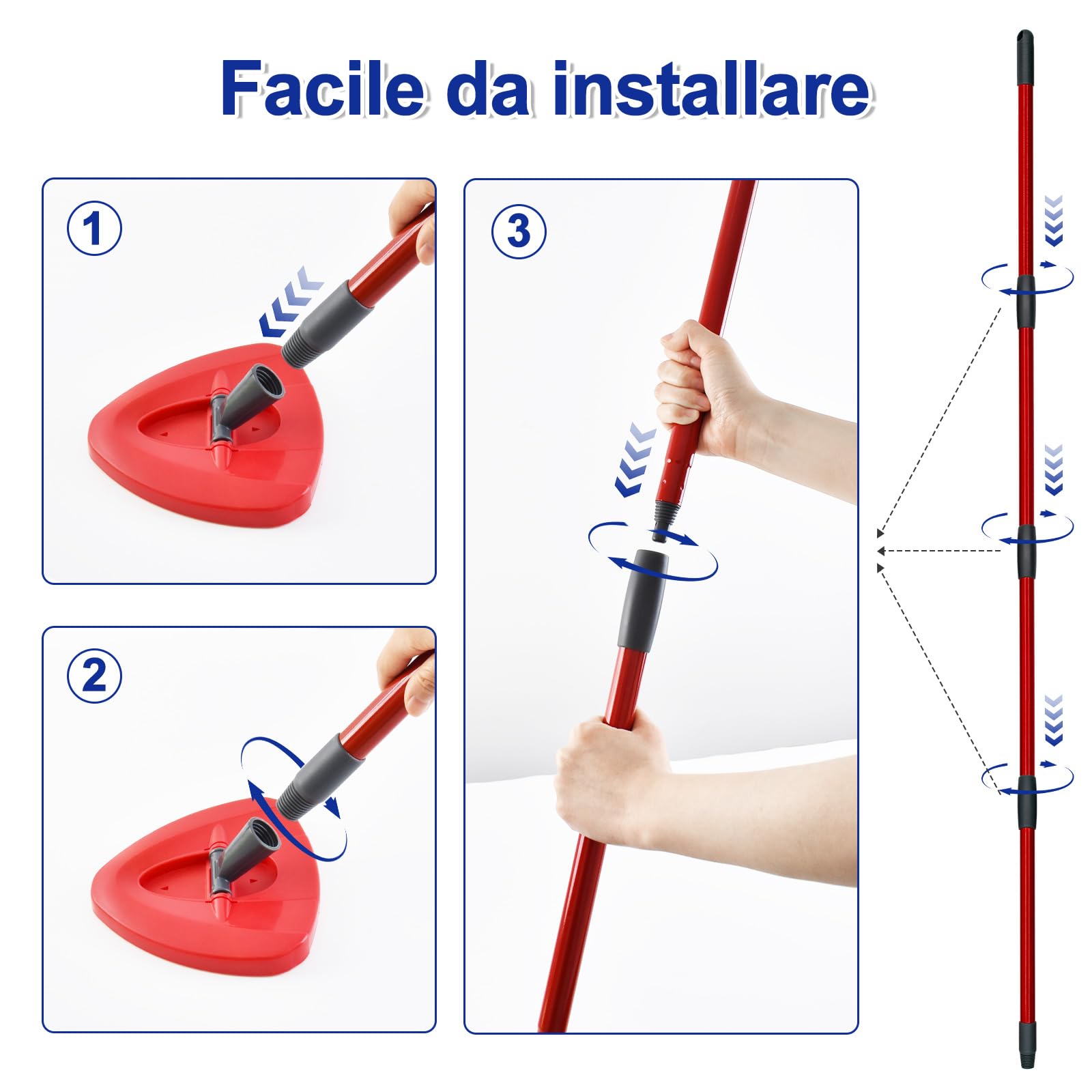 Spin Manico di Ricambio Mop Compatible With Vileda Turbo Spin Mop EasyWring Adjustable 4 Section Rod Rimovibile