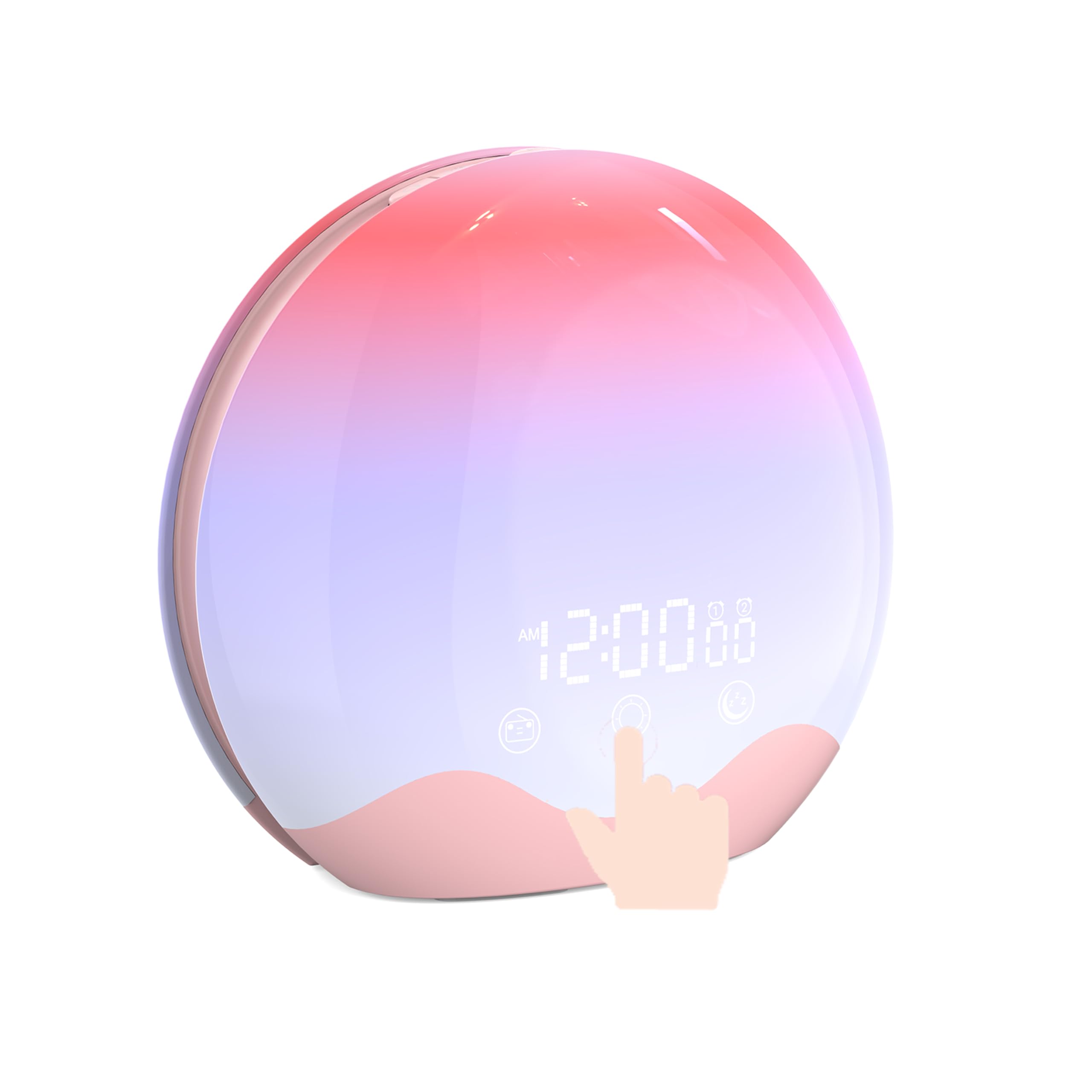 Sunrise Alarm Clock Wake Up Light with Touch Control, Dual-Sided Natural Light Alarm Clock for Kids,Heavy Sleepers,Bedroom, Dual Alarm & Snooze, 12-Color Night Light, Sleep Aid (Pink)