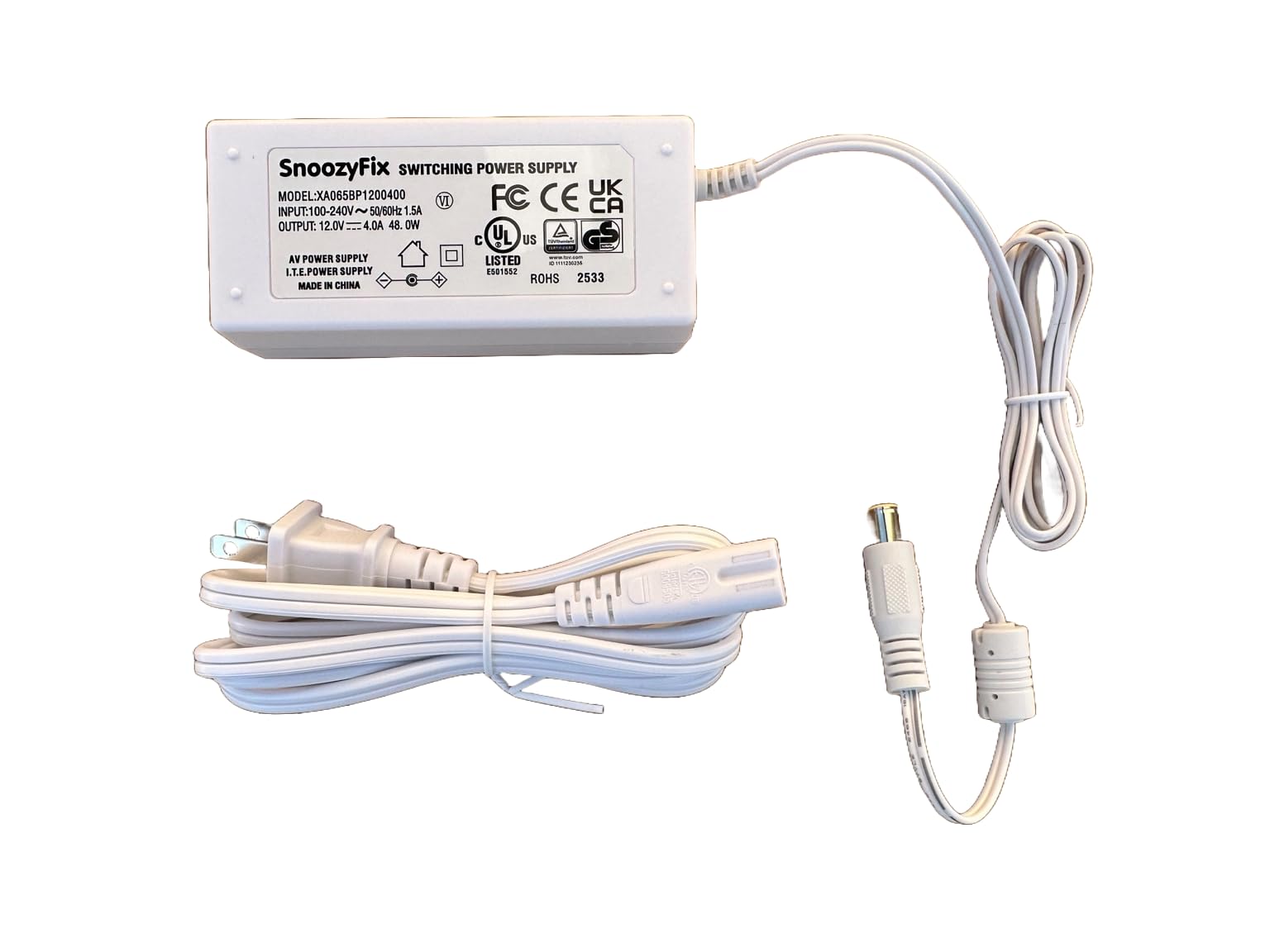 11ft Power Supply for Snoo Smart Sleeper Bassinet (All Models) – 12V 4A Charger Adapter, Compatible with Happiest Baby Snoo S1000, White Plug