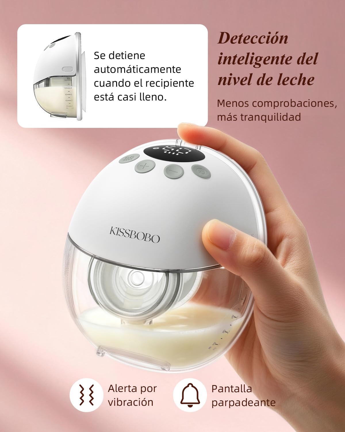 KISSBOBO K8 Sacaleches Electricos Manos Libres Doble | Succión de hasta 320mmHg, Extractor de leche recargable, 4 modos 19 niveles, batería 1300mAh, bajo ruido, Blanco 2Piezas