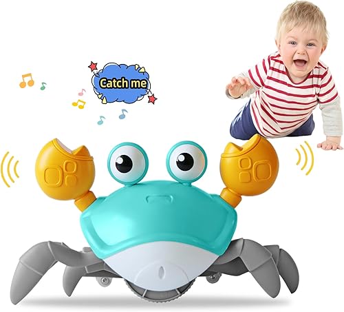 FEELGUY Juguete de cangrejo para gatear, juguete sensorial para bebés con música y luces 3, 4, 5, 6, 7, 8, 9, 10, 11, 12, bebés, niños y niñas de