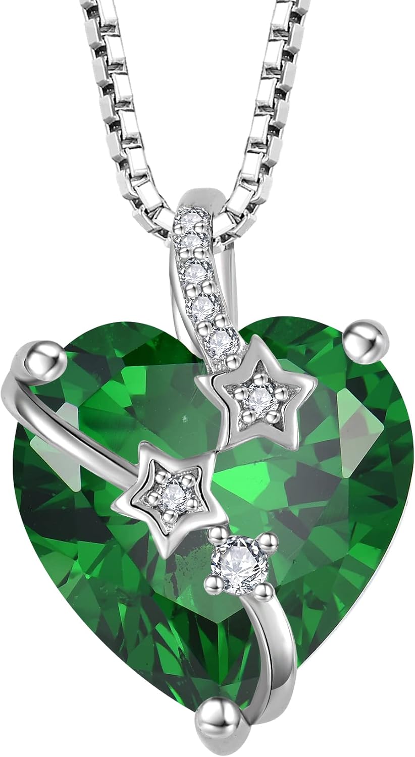 STARCHENIE Heart Birthstone Necklace for Women 925 Sterling Silver Star Heart Pendant Jewelry Gift for her