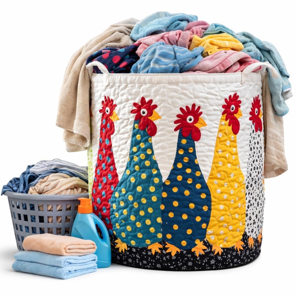 Quilted Laundry Basket with Handles,3 Sizes Foldable Quilted Storage Basket (A1,S(14in*18in)) — image 1