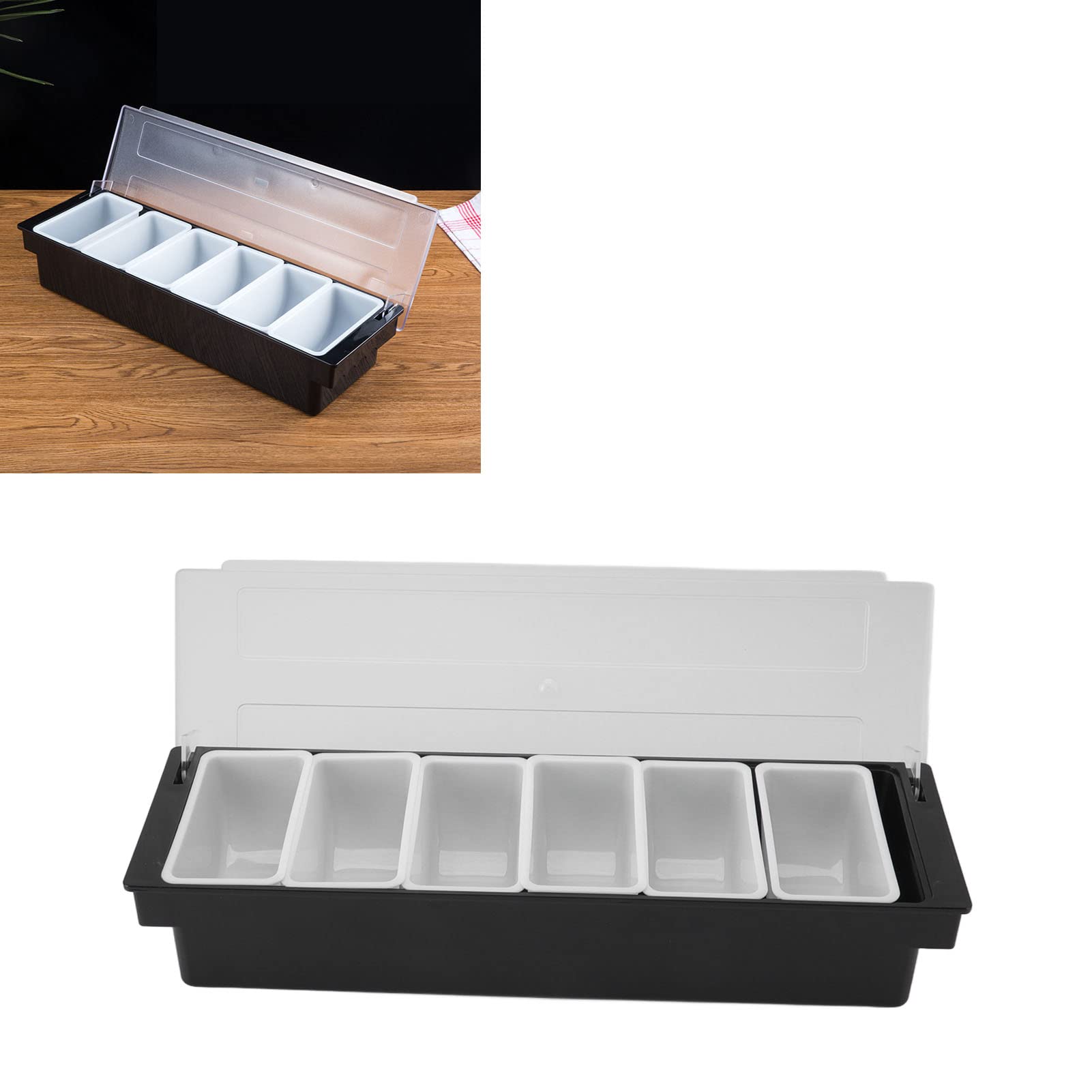 Gewürz-Caddy-Fach, Deckel für Milchteeladen, Obstkonservierungsbox, Bar-Gewürzbox, Gewürzbox mit Deckel, Obstbox aus Transparentem Kunststoff für Gewürztöpfe (6 Fächer)