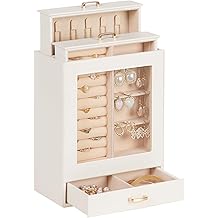 Homde Jewelry Organizer Girls Women Jewelry Box for Necklaces Rings Earrings Gift Bracelets Storage Case (White + Gold)
