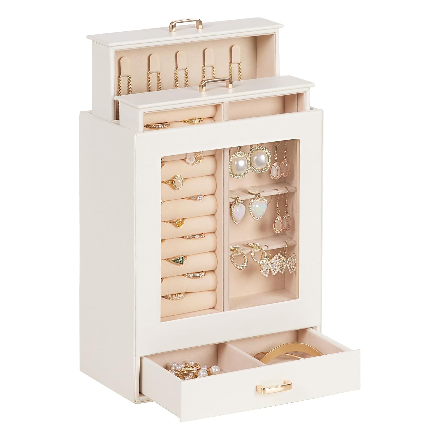 Homde Jewelry Organizer Girls Women Jewelry Box for Necklaces Rings Earrings Gift Bracelets Storage Case White Gold