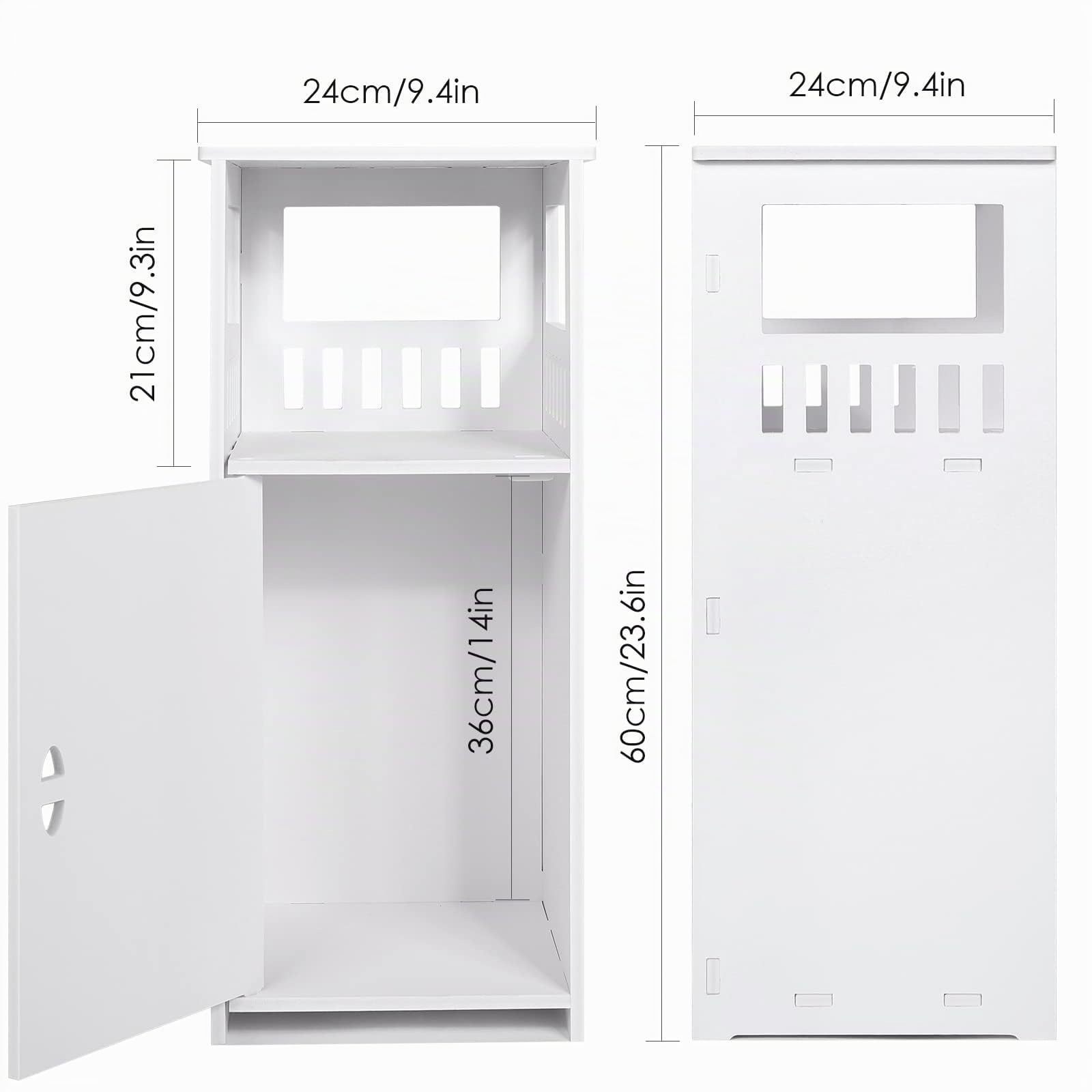 Mobile contenitore da terra per bagno bianco, mobile salvaspazio con anta e ripiano, mobile da bagno, comodino/mobile laterale per camera da letto, soggiorno.