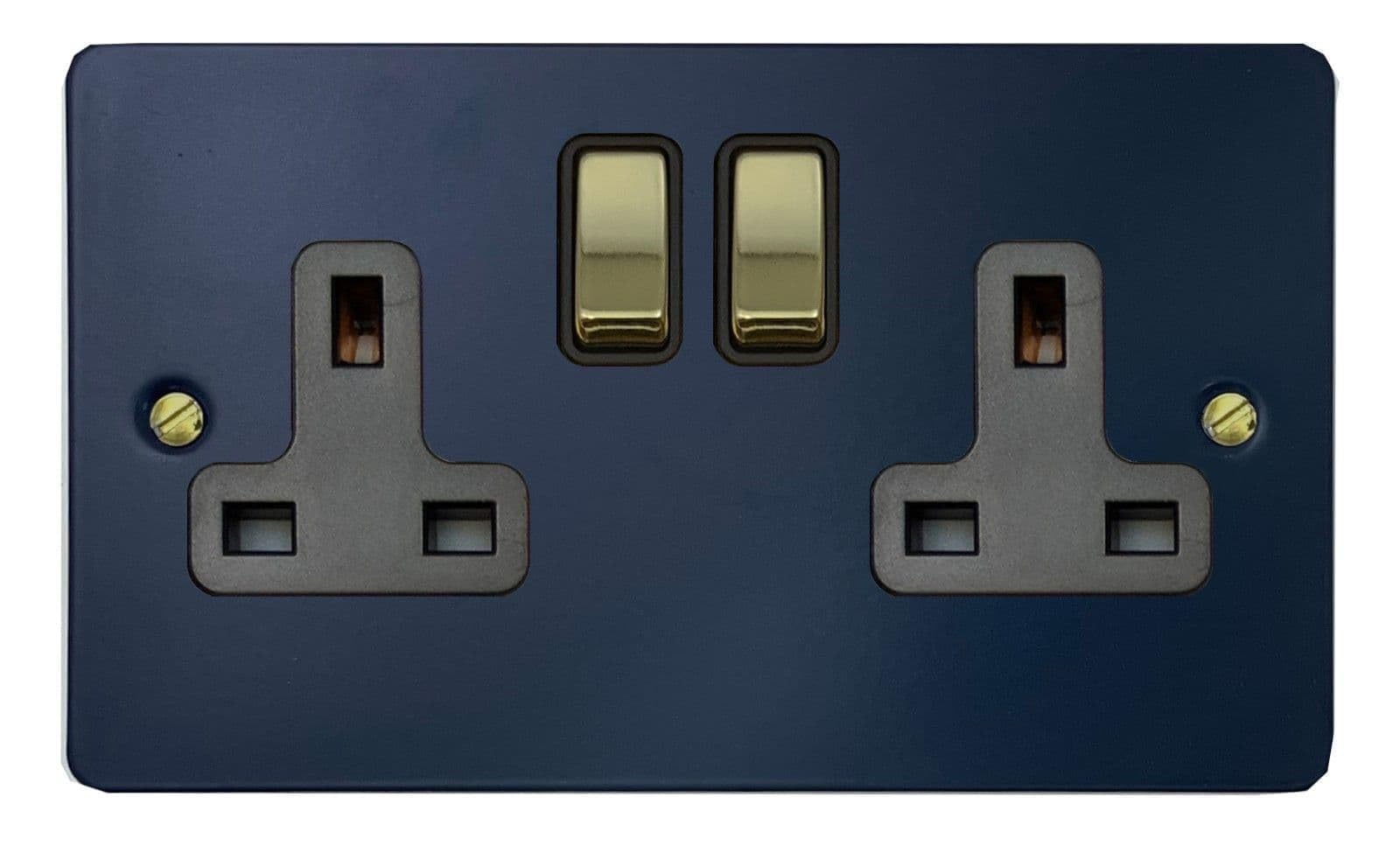 G&H Brassware Blue G&H Frb310-Pb Flat Plate 2 Gang Double 13A Switched Plug Socket