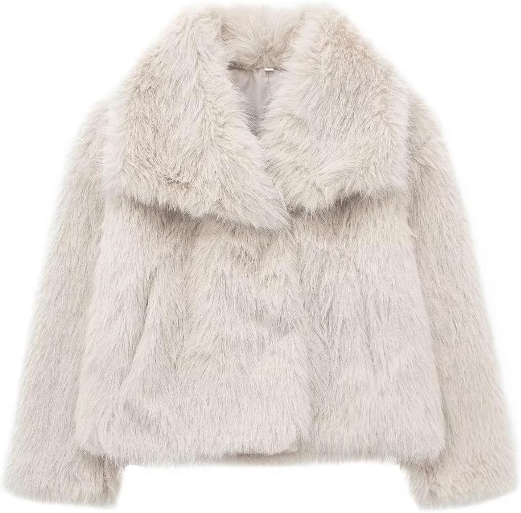 Haellun Women's Faux Fur Coat Long Sleeve Fluffy Jacket Open Front Furry Winter Shaggy Short Coat Outwear