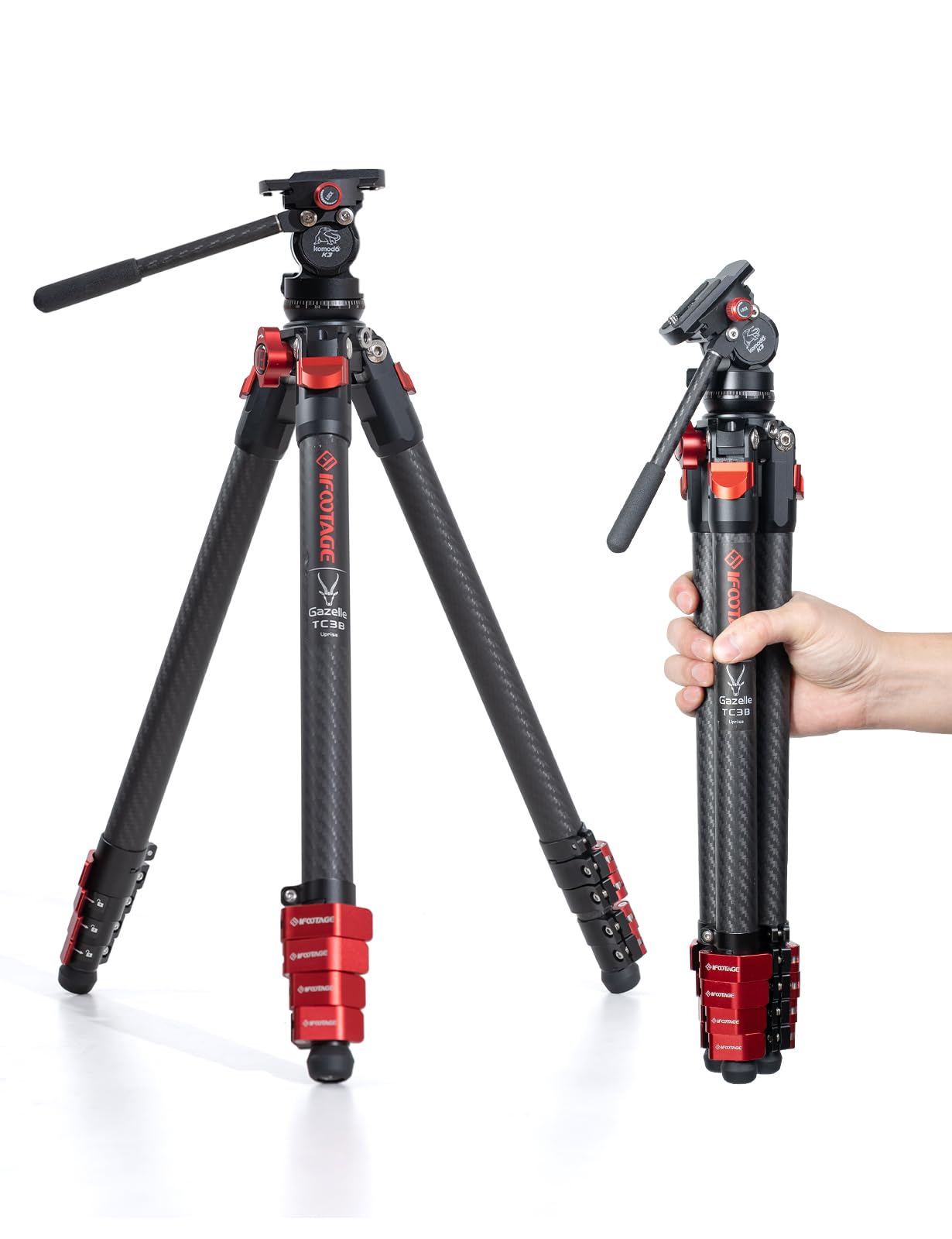 IFOOTAGE Tripod for Camera with Fluid Head Gazelle TC3B+K3, 55" Carbon Fiber Travel Tripod Kit Lightweight Portable Video Tripod, Compatible with Sony