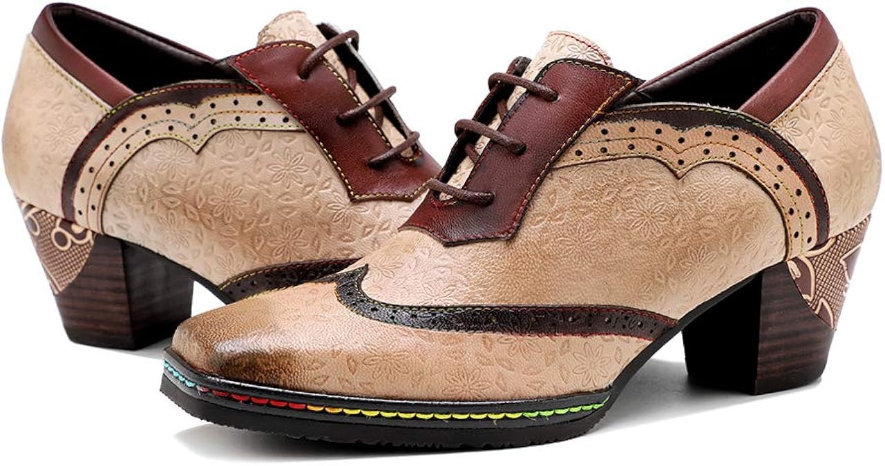 CrazycatZ Women's Leather Oxford Shoes Perforated Lace-up Wingtip ...