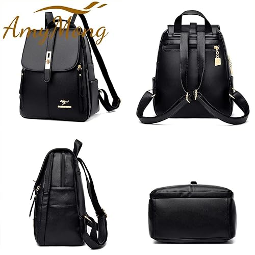Mochila feminino de couro (PRETO)