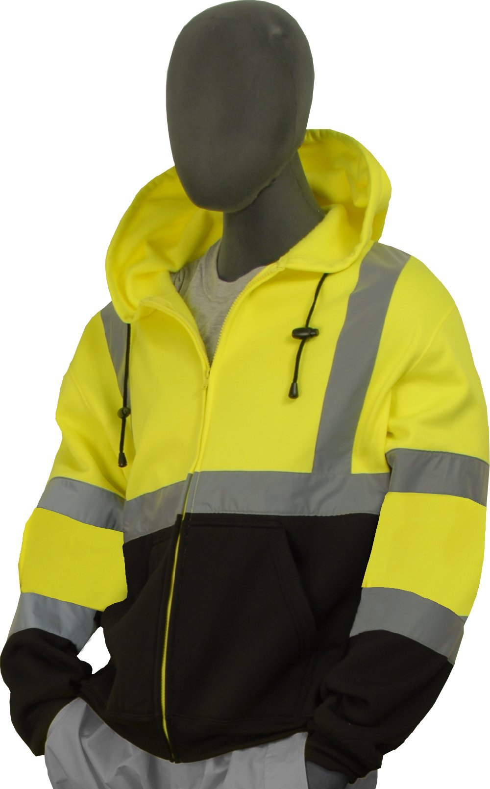 Majestic Glove 75-5325-L High Visibility Sweatshirt with Zipper Front Hood, Large, Yellow/Black