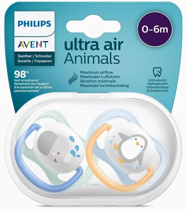 Philips Avent Ultra Air Pacifier Orthodontic & BPA, with Extra Ventilation Holes 0-6 Months Pack of 2 Blue Color