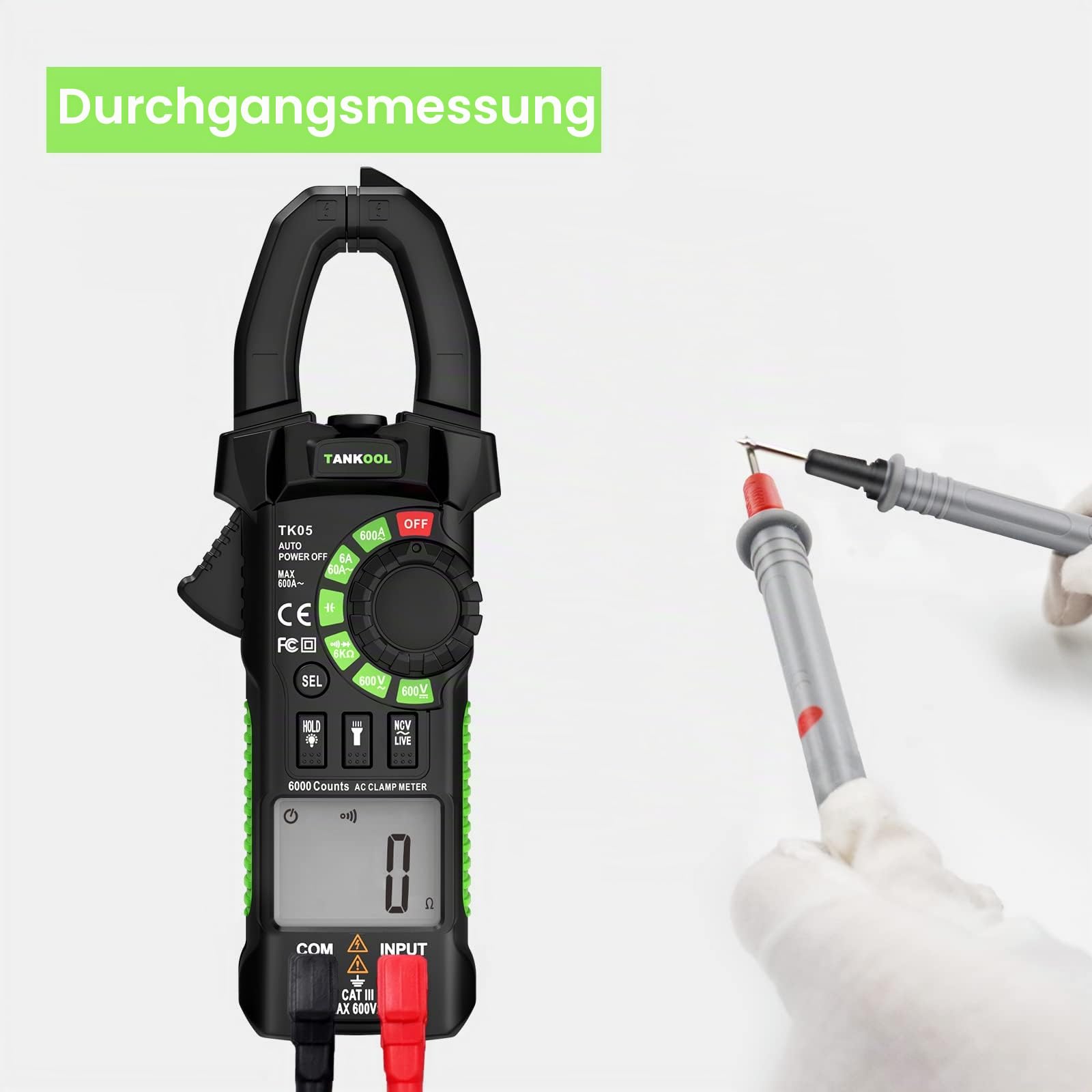 Strommessgeräte,Digitale Intelligente Stromzange AC,6000 Zähler TRMS, mit NCV Erkennung, Widerstands-, Kapazitäts-, Dioden-,Misst AC/DC Spannung, Widerstand